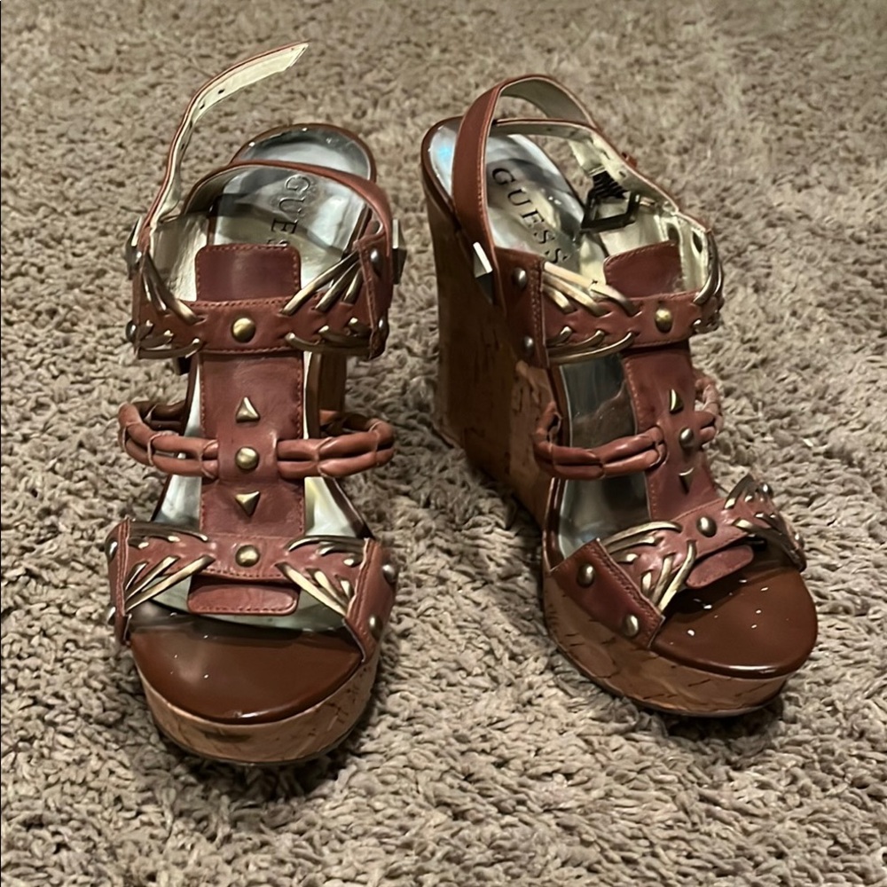 Guess Brown Wedges with Chunky Heel and Gladiator Style